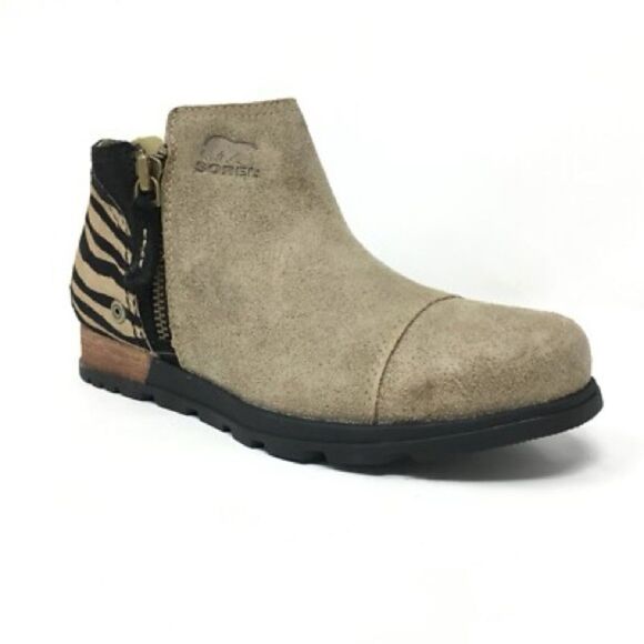 Sorel | Women's Tan Major Suede Zebra Print Ankle Zip Booties | 8 - Picture 3 of 4
